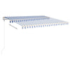 Manual Retractable Awning with Posts 4.5x3 m Blue and White R0Y6