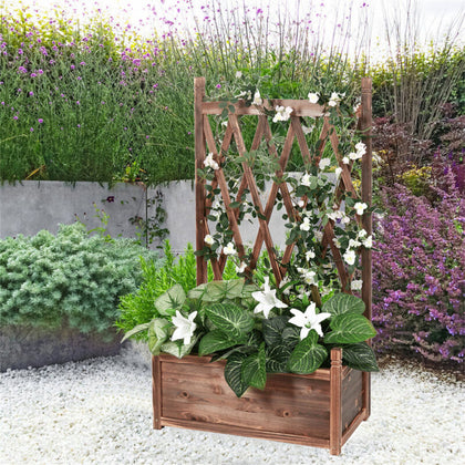 Solid Wood Lattice Planter Flowerpot Trellis Climbing Rectangular Plant Box Yard