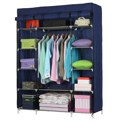 Stylish Fabric Canvas Wardrobe Hanging Shelving Clothes Storage Cupboard