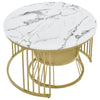 Nesting Coffee Table Set of 2 Marble Effect Side End Table for Living Room White