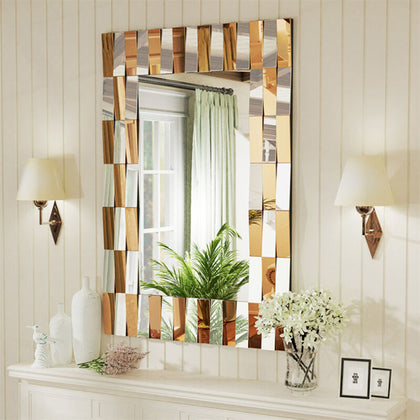 Rectangle Decorative Wall Mirror Modern Bevelled Accent Mirror with Glass Frame