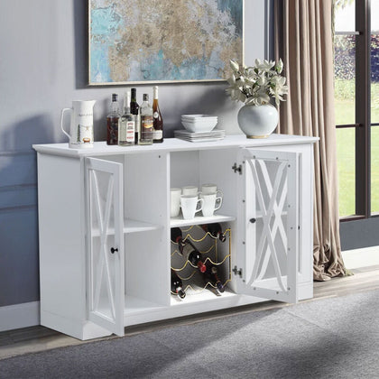 Freestanding Wooden Buffet Cabinet Storage Sideboard Cupboard GlassDoors & Shelf