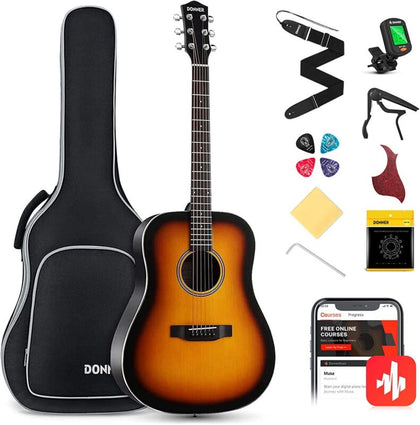 🔥Donner 41 inch Maghony Acoustic Guitar 4/4 Dreadnought Guitars +String Gig Bag