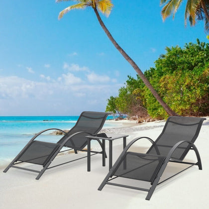 3pcs Ergonomic Sun Lounger Set Garden Poolside Recliner Deck Chair w/ Side Table