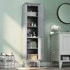 5-Tier Bathroom Tall Cabinet Slim Freestanding Storage Organizer Cupboard 2 Door