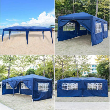 OUTVITA 3 x 6m Pop Up Gazebo Height Adjustable Party Tent w/ Storage Bag Blue UK