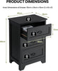 Black Bedside Table Tall Wooden Cabinet 3 Storage Drawers Metal Drop Handles