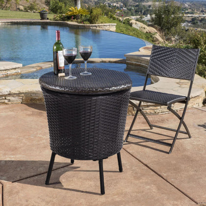 Garden Bistro Rattan Table Built-In Ice Bucket Cooler Outdoor Party Beer Table