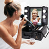 Lockable Makeup Case LED Lighted Table Desk Vanity Mirror 2-Tier Tray Carrying