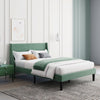 Double Size Bed 4FT6 Plush Velvet Upholstered Bed Frame Wood Slat Support Green