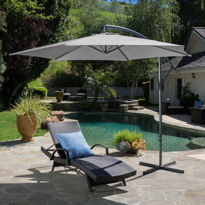 GARDEN PARASOL OUTDOOR HANGING SUN SHADE CANTILEVER BANANA UMBRELLA WITH BASE 3m