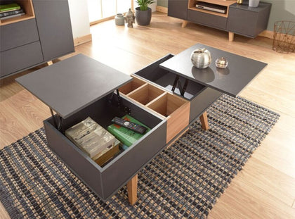Coffee Table Tea Rectangle Double Lift-Up Storage Living Room Furniture Grey/Oak