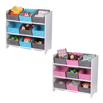 Wooden Storage Unit With 9 Baskets Toy Organiser Storage Unit Non Woven Baskets