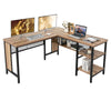 L-Shaped Corner Computer Desk 150cm Large Corner Desk Workstation 2-Tier Shelves
