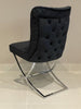 SALE Contemporary Black Velvet Dining Chair Brushed Button Back Chrome Legs