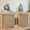 Fir Wood Rattan 3 Door Sideboard Cabinet Vintage Furniture Storage TV Stand Unit