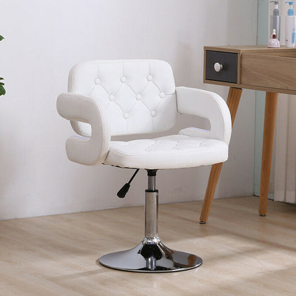 1pcs Adjustable Height Salon Chair Bar Stool PU Leather White Home Dining Room
