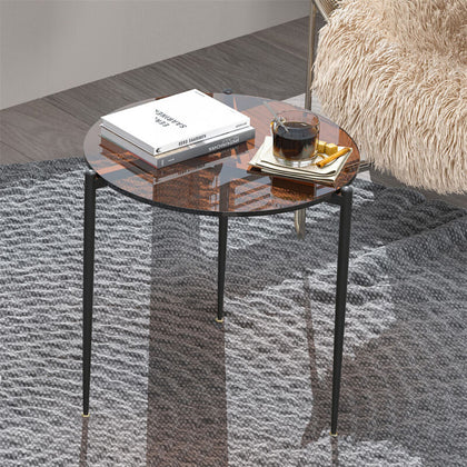 Round Glass Coffee Table Simple Center Table Modern Living Room Furniture Tawny