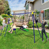 5-In-1 Outdoor Kids Swing Set Children Climbing Ladder Games W/ Basketball Hoop