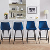 2x Velvet Blue Bar Stool Kitchen Counter Breakfast Chair Pub Restaurant Cafe