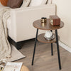 Wooden Round Side Table 2-Tier Bedside Table Retro End Table with Storage Shelf