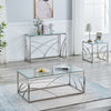 Silvery Coffee Table Stainless Steel Side Table W/Transparent Tempered Glass