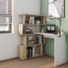 L Shaped Computer Desk Corner Desk 360 Degree Rotatable Shelves Natural wood