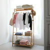 Hallway Bedroom Bamboo Clothes Rail 3 Tiers 2 Side Hooks Bags Coat Stand Hanger