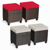 Set of 2 Outdoor Rattan Footstool Wicker Ottoman Chair Seat w/ Padded Cushions