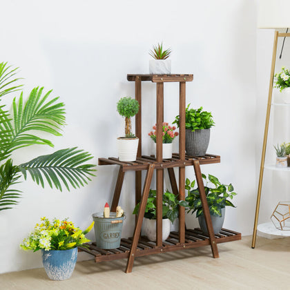 3 Tier Wood Plant Stand Tapered Design Pot Holder Shelf Exhibiting Ladder Rack