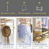 Heavy Duty Hallway Wooden Rail Clothes Hanging Garment Rack w/ Strengthened Rods