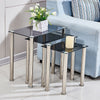 Square Nest of 3 Tables Glass Nested Side End Tables Set Black Modern Home Decor