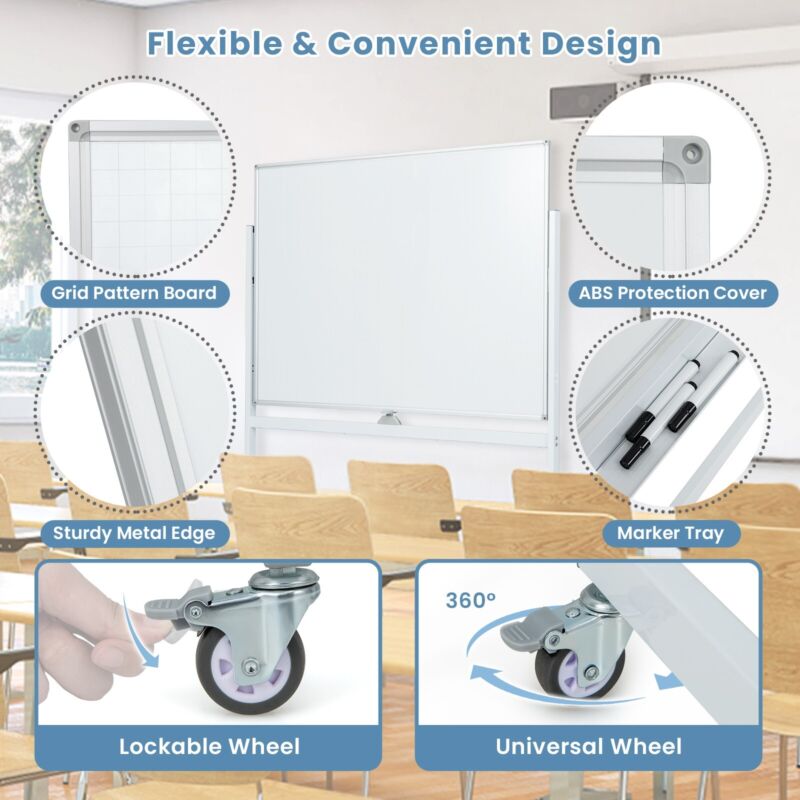 Retractable Board Rolling White Board Reversible Dry Erase Board Adjustable Magnetic Whi ...