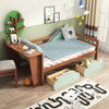 Kids Toddler Bed 3ft Single Junior Bed with 2 Storage Drawers Desk Tree Shelves