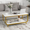 Modern Faux Marble Coffee Table 2-Tier Rectangular Accent Table Chic Cocktail