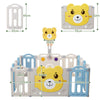12+2 Panels Baby Playpen Foldable Kids Safety Activity Center & Basketball Hoop