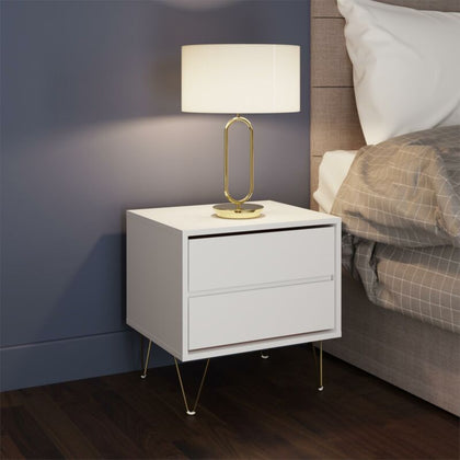 Bedside Table 2 Drawer White - Bedroom Furniture