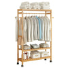 Bamboo Clothes Rail Garment Storage Coat Hat Hanging Shelf Rolling Trolley Stand