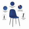 4x Blue Velvet Dining Chairs Round Glass Dining Table Silver Legs Dining Set