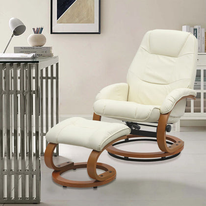 Swivel Leather Recliner Chair Relaxing Office Executive Armchair & Footstool Set