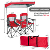 Double Sunshade Folding Chairs Outdoor 2-person Chairs w/Sun Protective Canopy