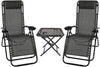 Outdoor Garden Patio Table&2 Lounger Chairs Set Recliner Zero Gravity Cup Holder
