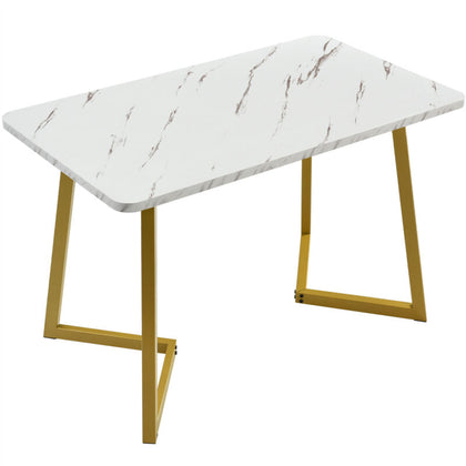 Modern Rectangular Dining Table Indoor w/ Metal Legs Marble-Look MDF Tabletop