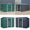 Outdoor Garden Large Metal Shed Tool Storage with Sliding Door and Steel Base