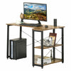 Home Office L-Shaped Corner Computer Desk w/ 2 Shelves Steel Frame Rustic Brown