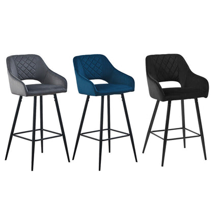 Pair of Bar Stool Black Blue Grey Velvet Chair Kitchen Bar Chair Modern Bar Home