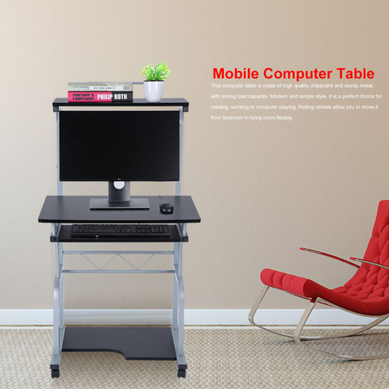 Mobile Wooden Computer Desk Portable Stand Workstation for Laptop Tabl ...