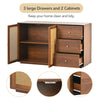 Wooden Rattan Sideboard Buffet Storage Cabinet Cupboard w/ 2 Doors 3 Drawers NS