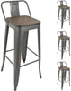 4pcs Metal Bar Stools,30 Inch Grey Modern Kitchen Breakfast Chairs w/Wooden Seat