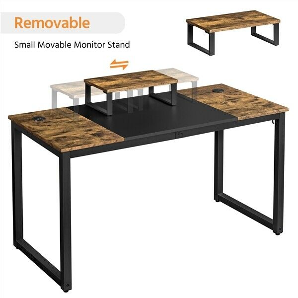Wooden Computer Desk Study Desk Home Office Table with Movable Monitor Stand